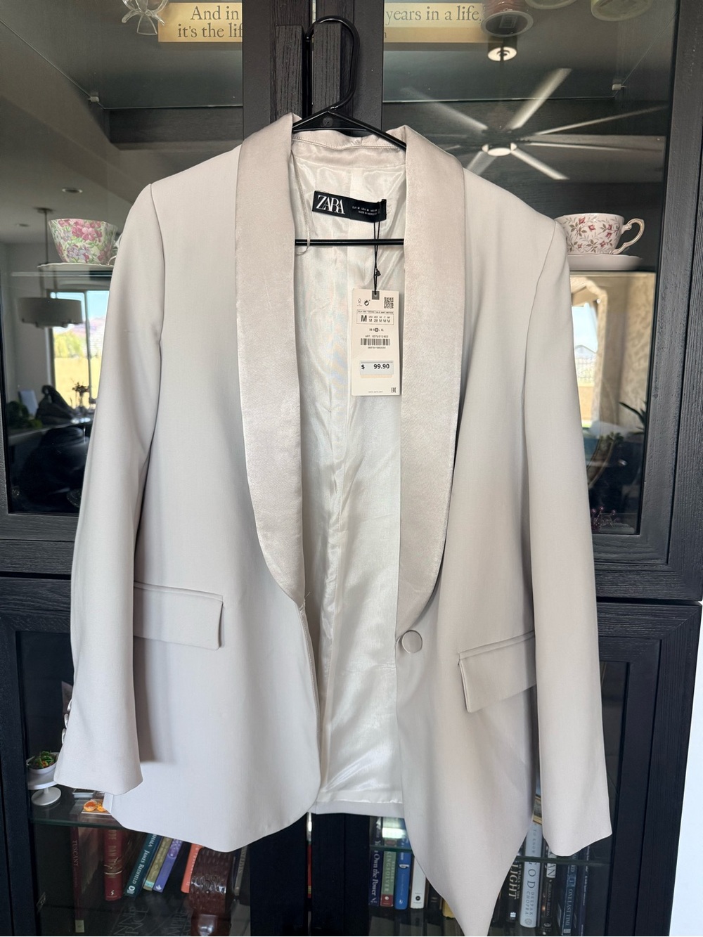 Zara Cream Satin-Trim Blazer